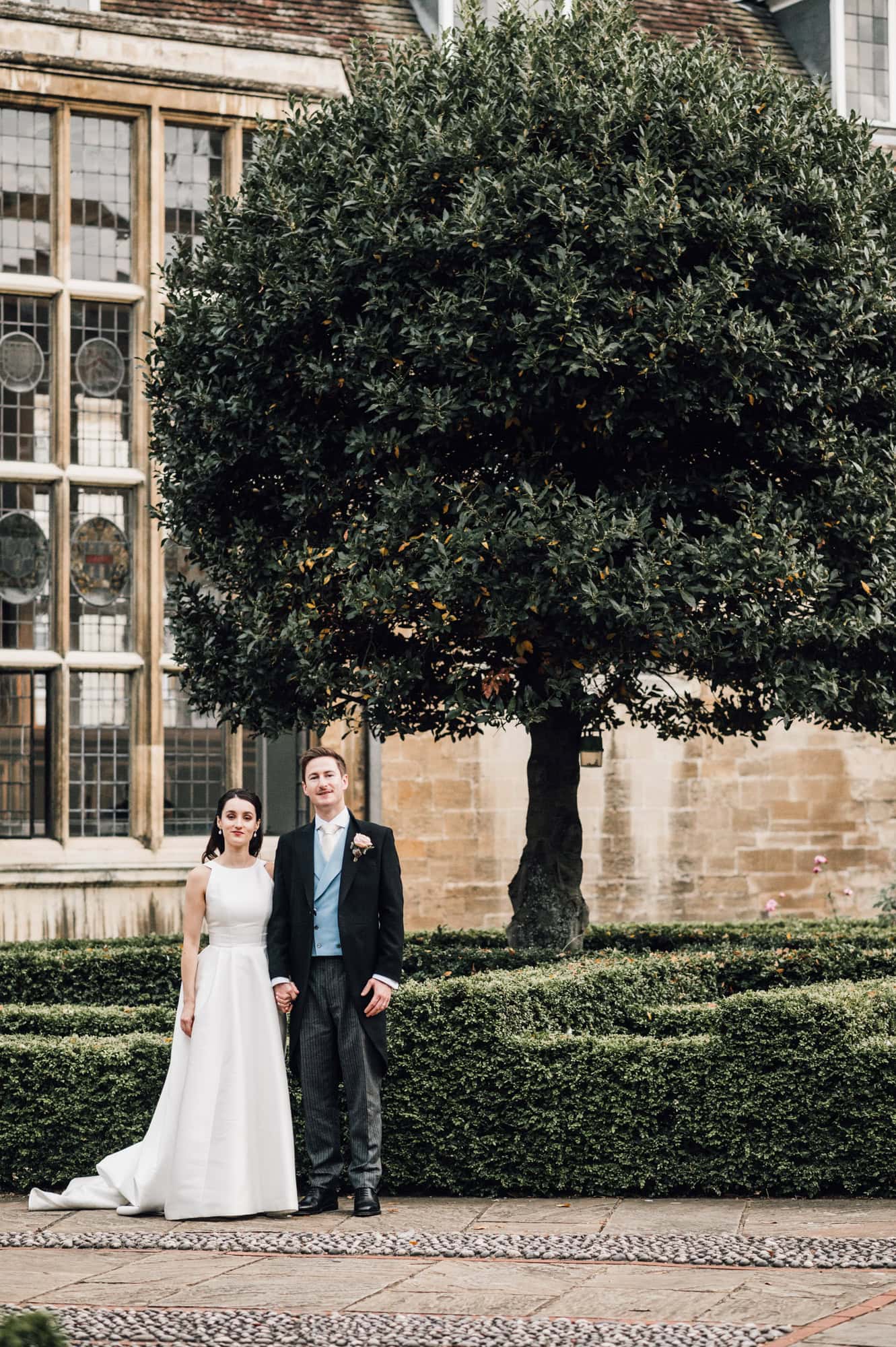 Bride and Groom in the grounds of Emmanuel College, Cambridge