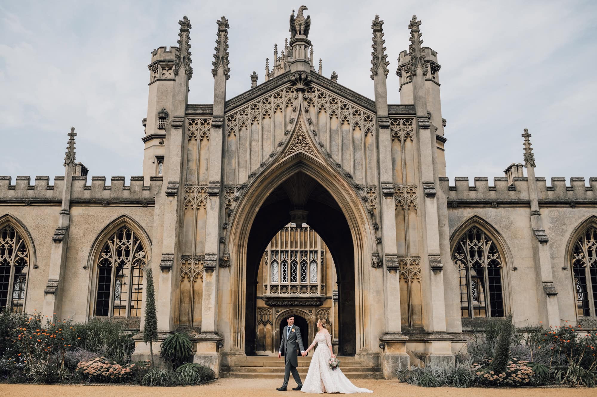 Bride and Groom in the grounds of St John's College. Cambridge University Wedding