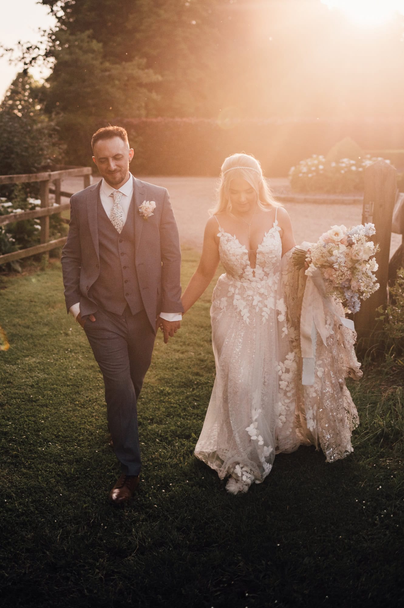 Bride and groom portrait during golden hour of a Shortmead House Wedding