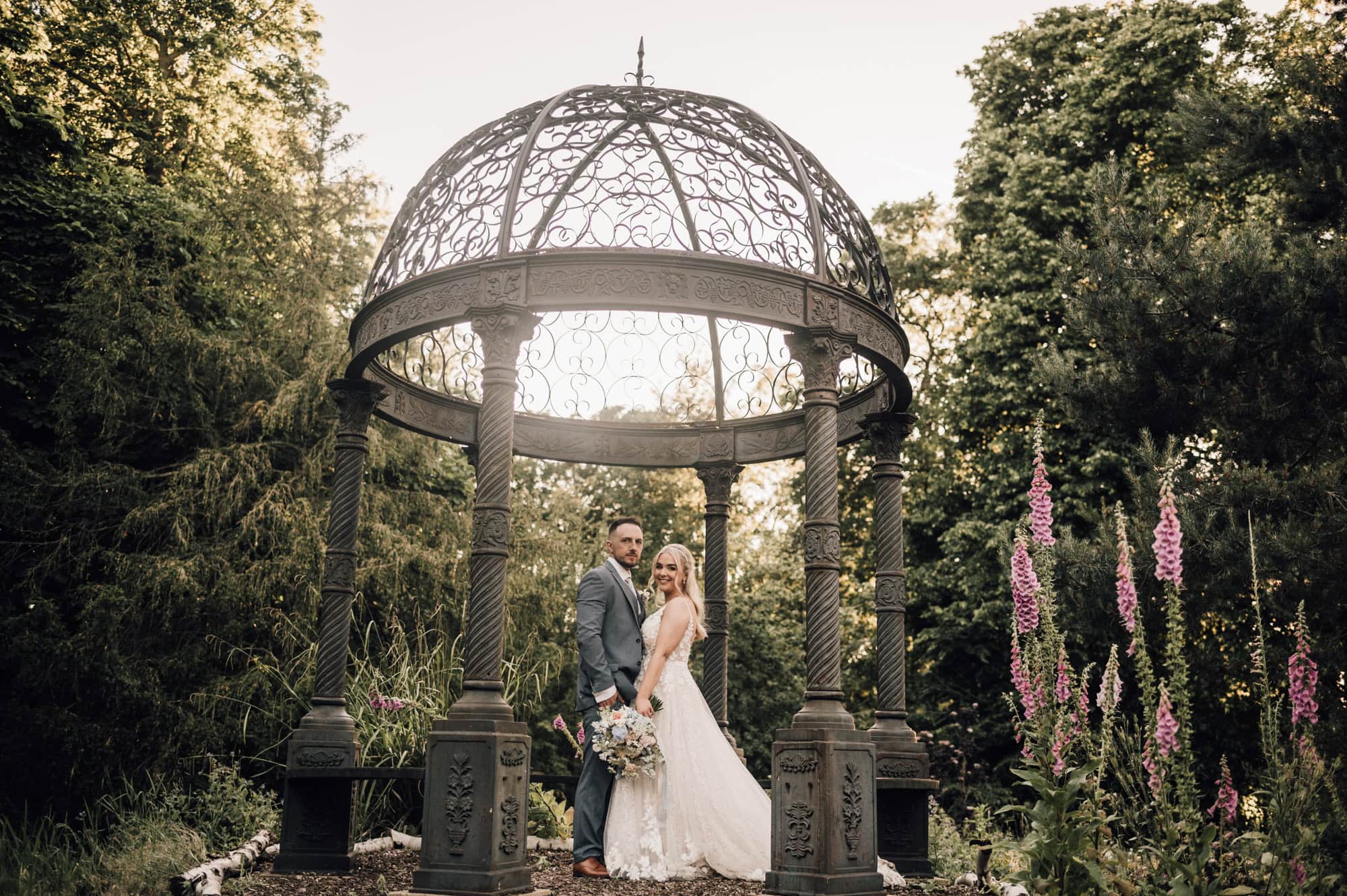 Bride and Groom at the Gazebo at Shortmead House Wedding