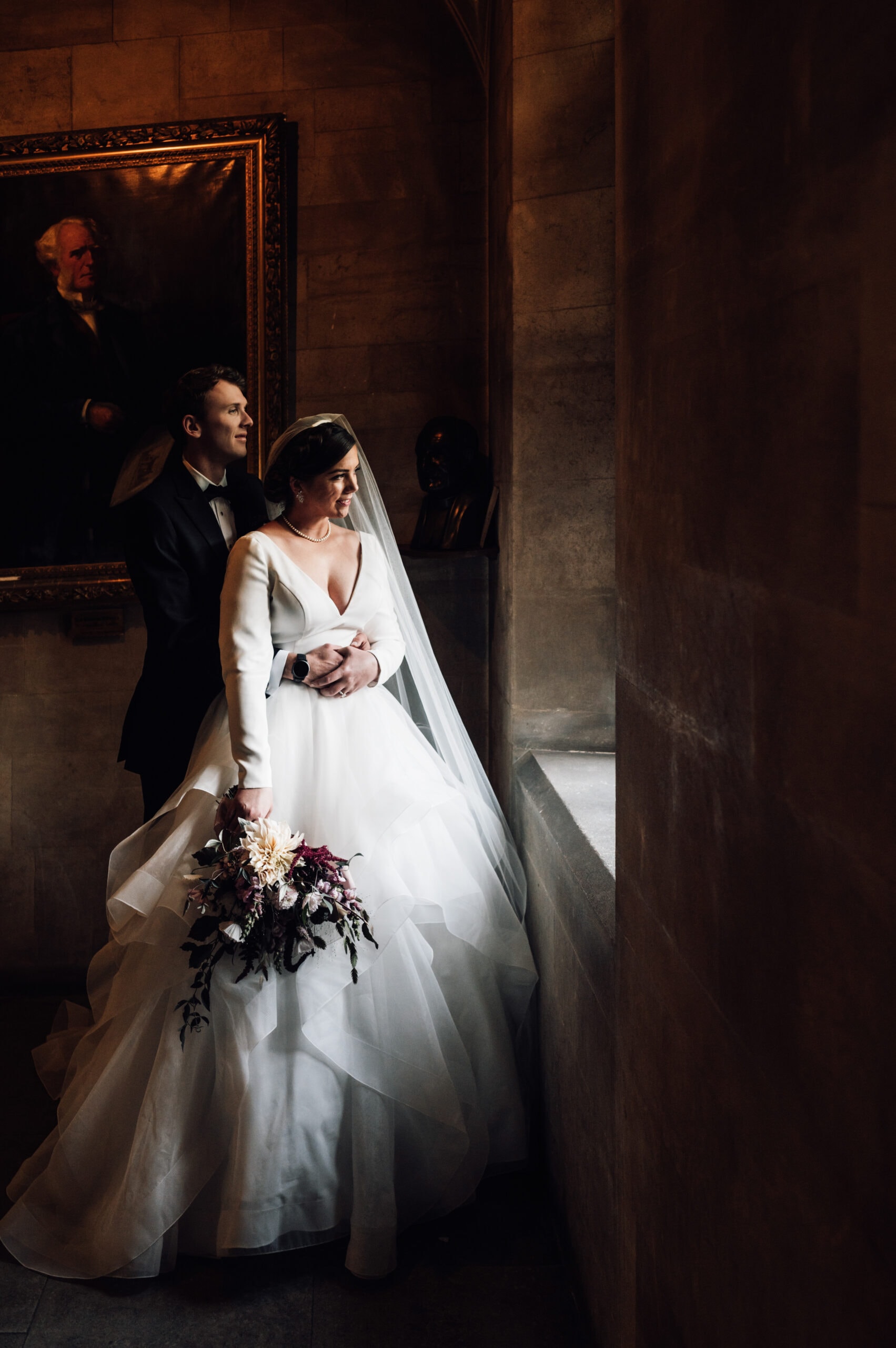 couple window portrait, Westminster college Wedding in Cambridge