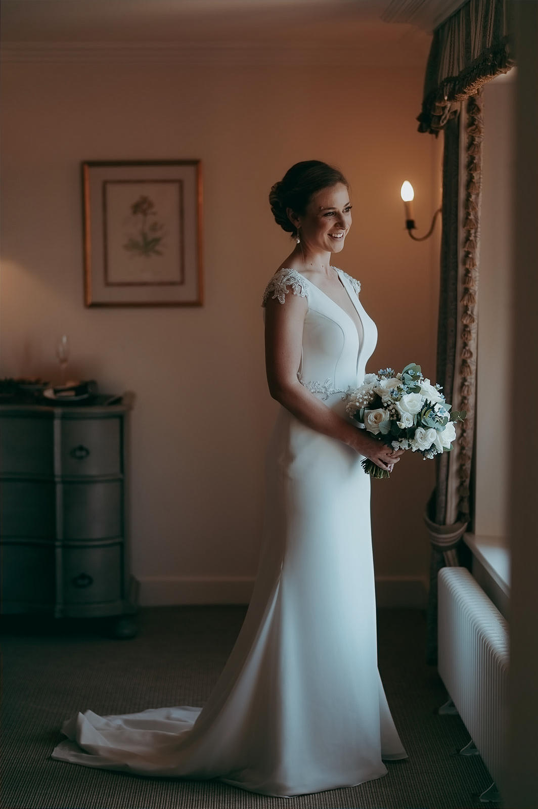 Bridal window portrait in "The Cromwell Room" at The Old Hall Ely
